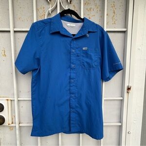 Men’s S Columbia PFG Vented Performance Fishing Shirt Short sleeve blue EUC